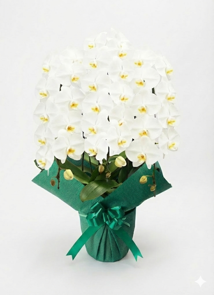 胡蝶蘭　白3本立ち（開花輪白30以上）オープン記念送料・立札無料